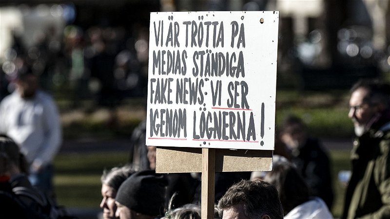 Vaccinkritisk demonstration i Malmö 2022. Runt 200 personer deltog enligt polis på plats. Foto: Johan Nilsson/TT.