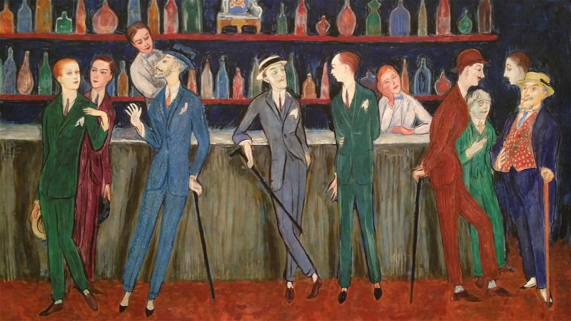 Mötesplats. Konstnärer som Eugene Jansson, Gösta Adrian-Nilsson och Nils Dardel skildrade de stadsrum där homosexuella kunde träffas ostört. (Nils Dardel, ”Baren”, 1920)