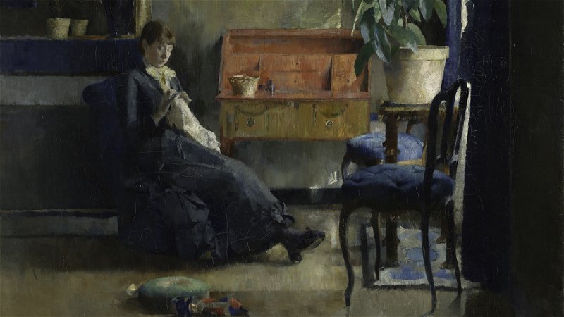 ”Blå interiör” (1883) anses vara Harriet Backers mästerverk. Bilden är beskuren.
