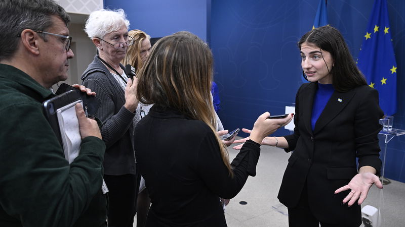 Romina Pourmokhtari skröt om en större klimatbudget. Egentligen var den mindre. Foto: Jessica Gow/TT.