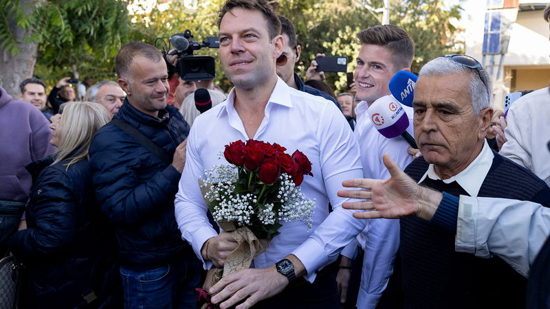 Stefanos Kasselakis vid lanseringen av det nya partiet. Foto: Yorgos Karahalis/AP.