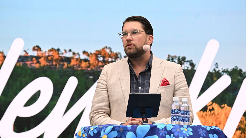 Vid sitt tal i Almedalen bad Jimmie Åkesson om ursäkt för partiets antisemitism. Foto: Christine Olsson/TT