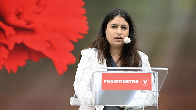 Nooshi Dadgostar i Almedalen under fredagen. Foto: Jessica Gow/TT