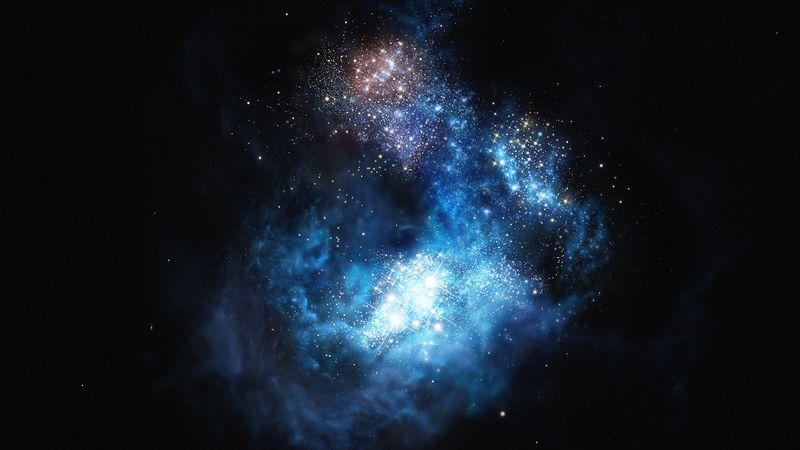 Det tidiga universums ljusstarkaste galax, CR7. Här föddes den första generationen av stjärnor. Foto: ESA/TT.