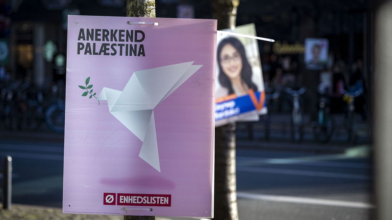 Enhetslistan lyfte Palestina i sina valaffischer. Foto: Johan Nilsson/TT.