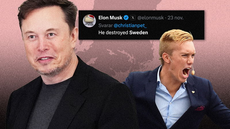 Elon Musk (t.v.) och William Hahne (t.h.). Foto: Hanna Franzén/TT / Alex Brandon/AP.