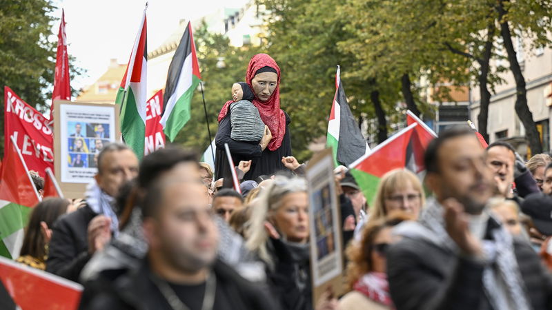 Palestinska arbetsgruppen i Stockholm demonstrerar för Palestina i centrala Stockholm. Foto: Henrik Montgomery/TT.