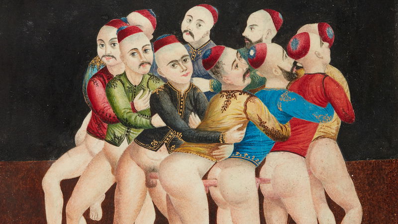 Här kretsar de älskande i en perfekt cirkel där alla är lika aktiva och mottagliga, som om de imiterar sufiska virvlar. Konstnären är shejken Muhammad ibn Mustafa Al-Misri, Ottomanska riket 1799–1817. Ur ”The David Collection”, inventarinummer, 8/2018. Foto: Pernille Klemp.