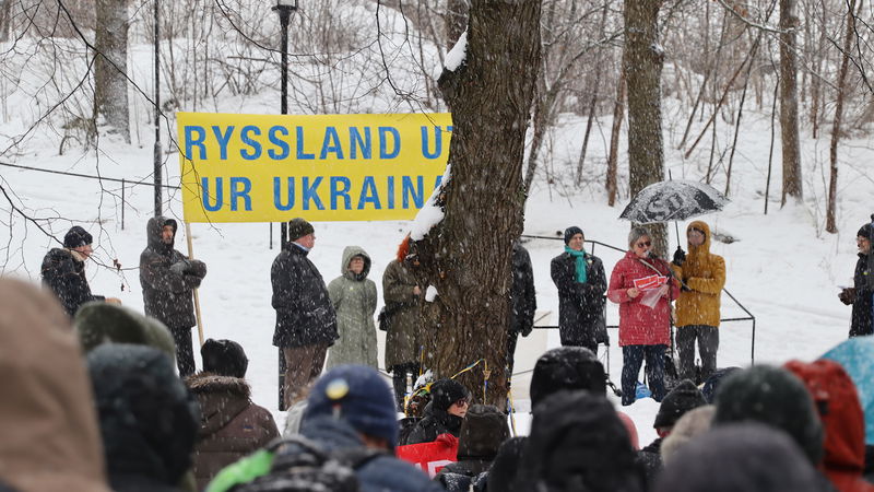 På Fria Ukrainas plats kan Gunnar Hökmark och gamla trotskister skaka hand –  åtminstone tills det blir fred. Foto: Liz Fällman.