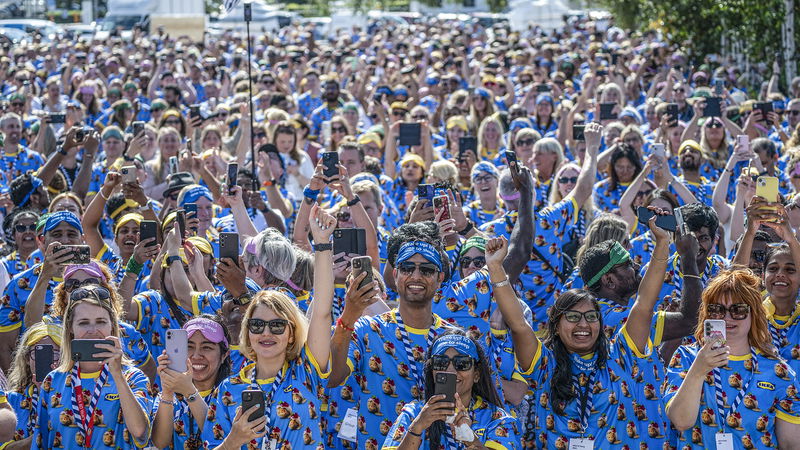 I augusti 2024 slog Ikea i Älmhult världsrekord i kategorin flest antal personer i tvådelad pyjamas på samma plats, med 2 052 mot tidigare rekordet på 1 879. Foto: Johan Nilsson/TT.