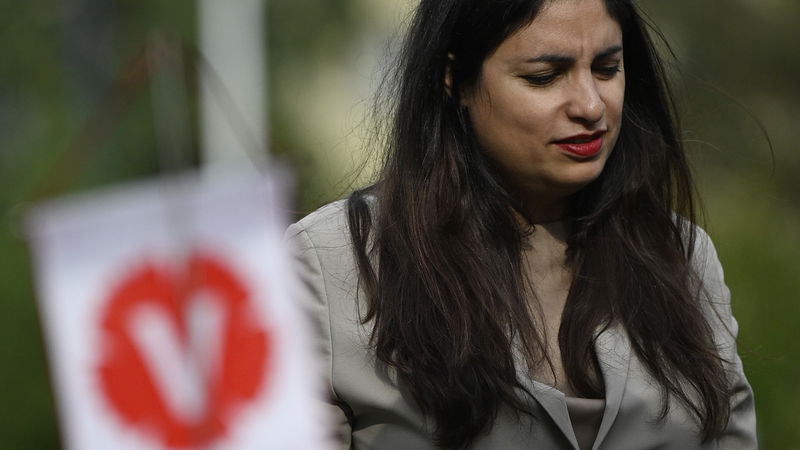 Är det en medveten strategi att låta Nooshi Dadgostars kläder sitta så dåligt? Foto: Henrik Montgomery/TT.