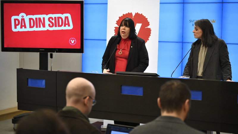 Valbudskapet presenterades under en pressträff i riksdagen på onsdag förmiddag. Foto: Lars Schröder/TT.
