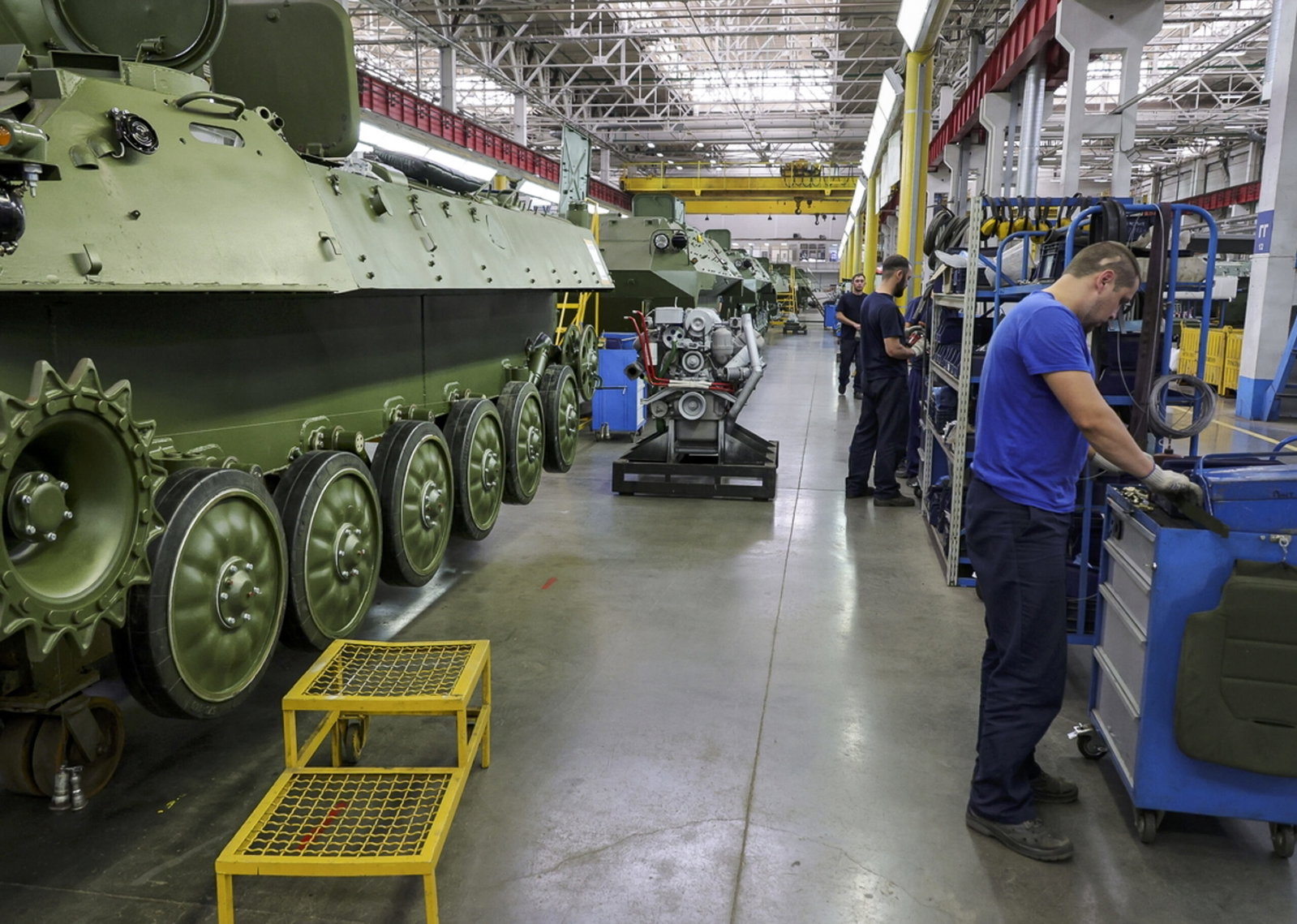 factory for the production of military armoured vehicles while Russian Defense Minister Sergei Shoigu visits the Central Military District, inspecting the fulfilment of the state defense order at enterprises located in the Republic of Tatarstan, Russia.